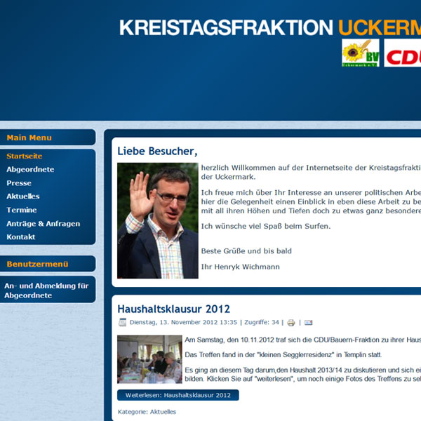 Internetseite der Kreistagsfraktion CDU/Bauer in Uckermark