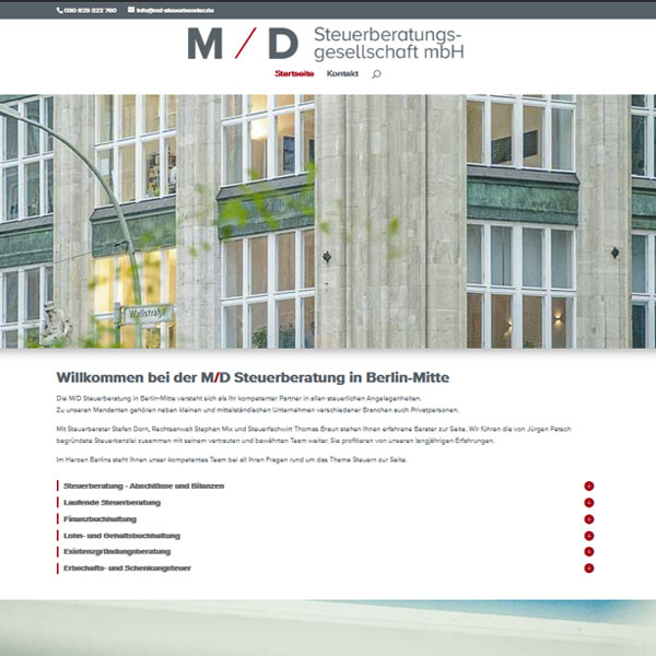 Internetauftritt von M/D Steuerberatung in Berlin-Mitte