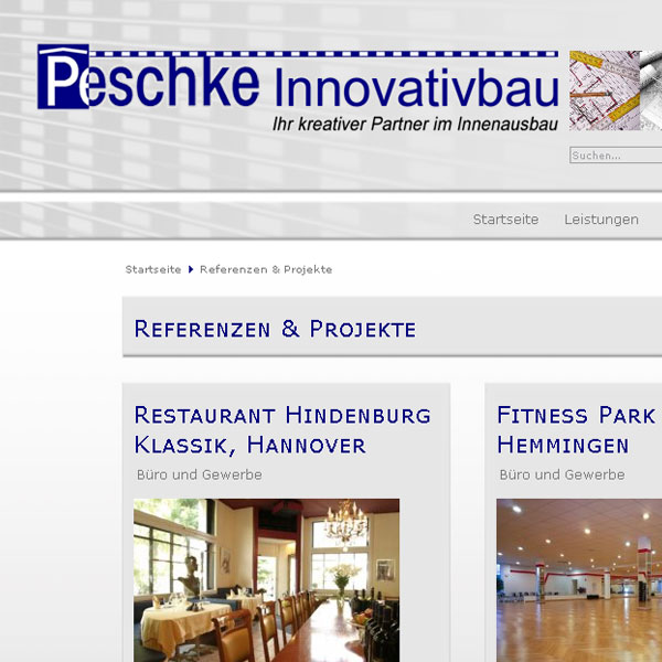 Screenshot des Internetauftritts von Peschke Innovativbau
